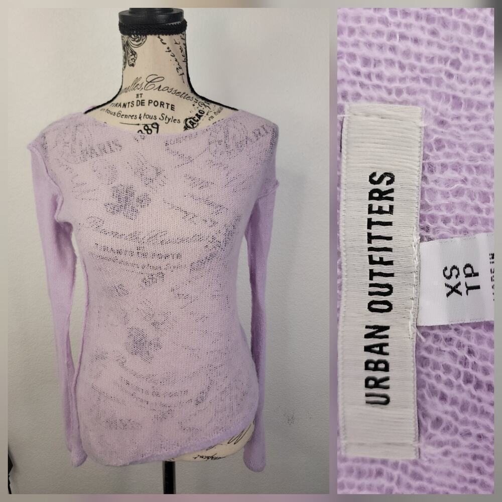 Urban Outfitters Fitted Top XS Sheer Fairy Asymmetrical Lace Mesh Lavender Y2K
